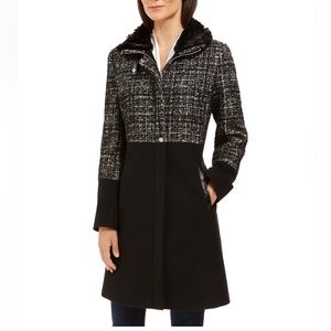 Via Spiga Tweed Faux-Fur Collar Coat - Large